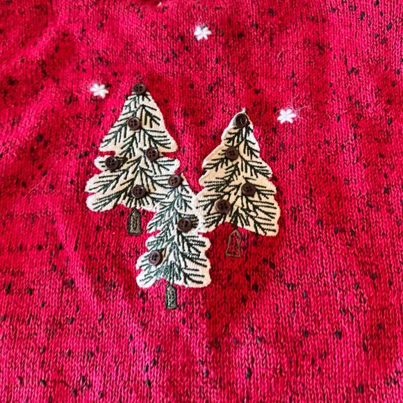 VTG Christopher & Banks Womens M Christmas Sweater Embroidered Trees Holiday - Picture 4 of 10